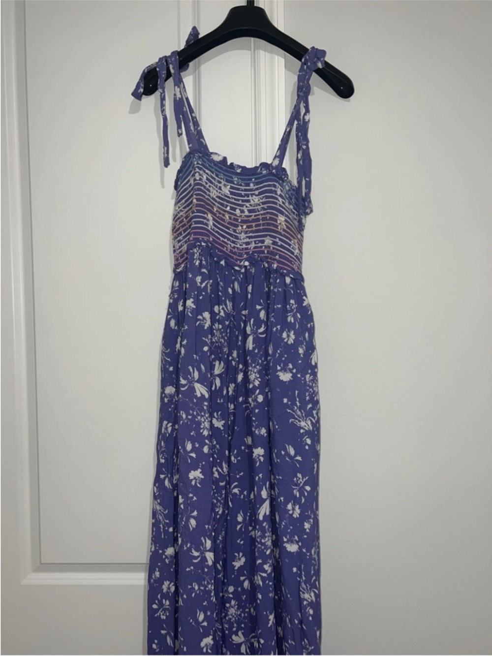 We The Free Lavender Floral Smocked Tie-Strap Wide-Leg Jumpsuit - Picture 4 of 8